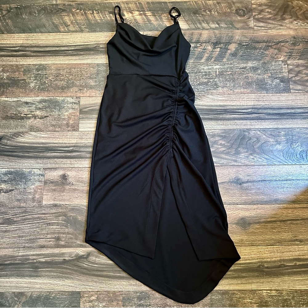 Anthropologie Cowl-neck ruched black midi sleeveless dress size small - Picture 13 of 15